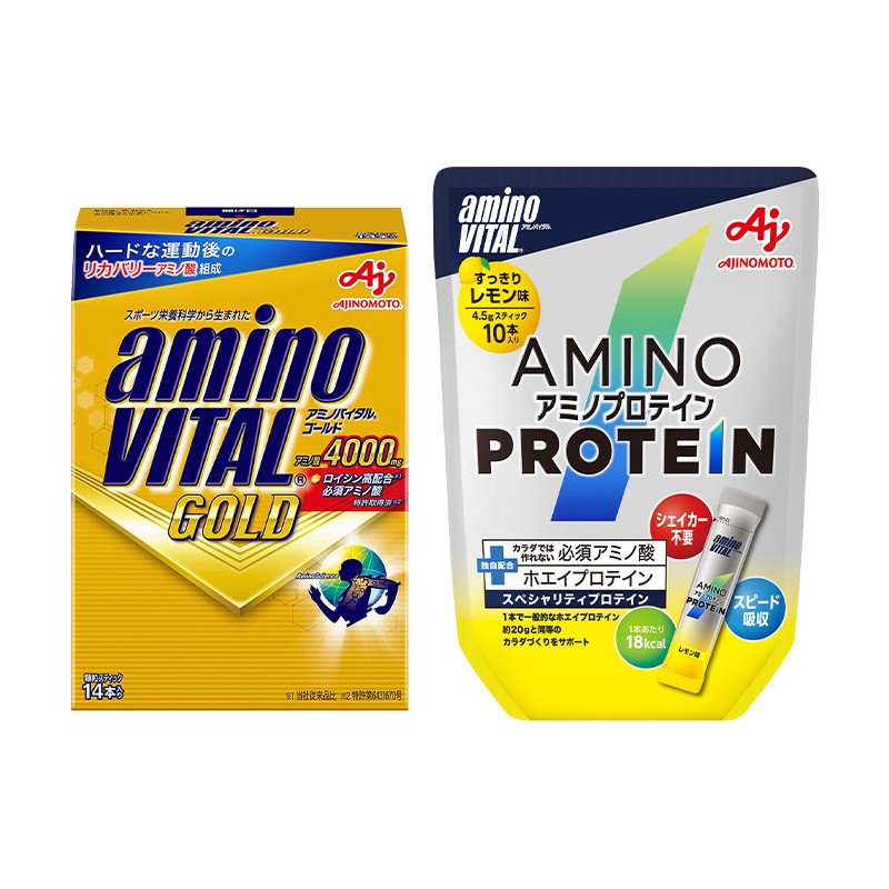日本味之素「aminoVITAL®」黃金級胺基酸GOLD*14包 + 胺基酸乳清蛋白*10包 (檸檬)